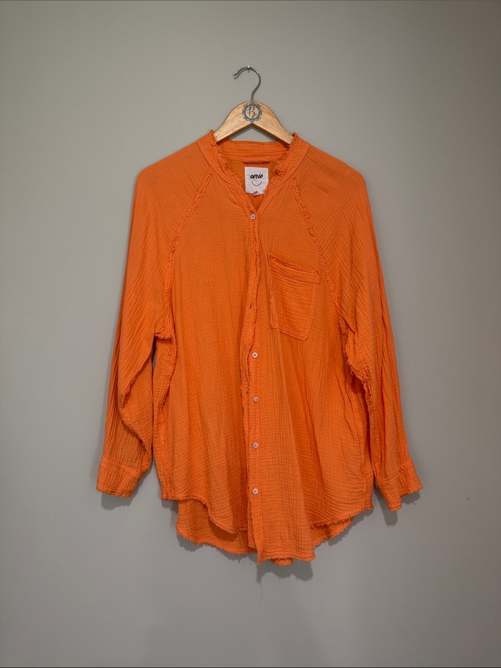aerie Bright Orange Button-Down Pocket Shirt